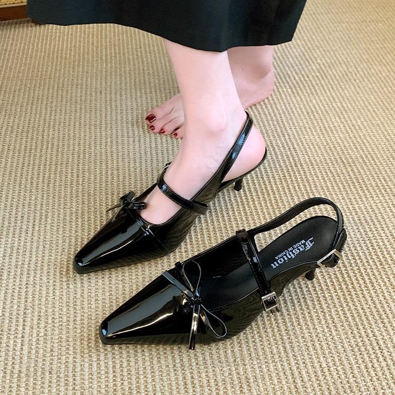 Pointed Black Temperament, High-heeled Toe Cap Sandals, Fairy Shoes, 2024 New Spring and Summer French Style Dress, Single Shoe