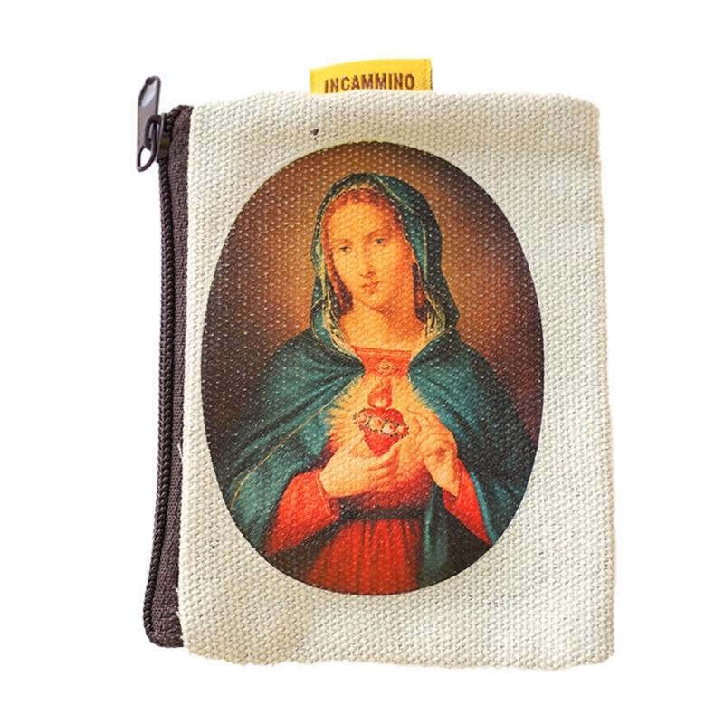 9x7cm Catholic Rosary Pouch,Coin Purse Rosary Holder Beads Bag with Zipper for Prayer Storage