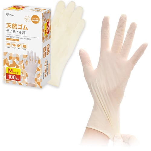 

IRIS OHYAMA Natural Rubber Gloves, Medium, 100 count, Disposable, Large Capacity, Ambidextrous, Powder-Free, Ideal for Long Work, Car Washing, DIY, We