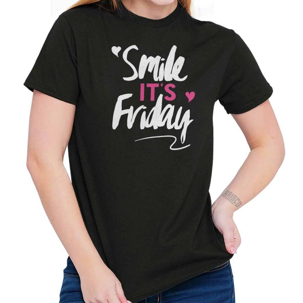 Funny Weekend Vibes Smile Its Friday TGIF Womens Graphic Crewneck T Shirt Tee