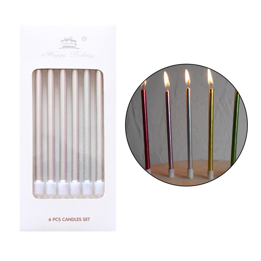 6 Pack Metallic Birthday Candles Cupcake Cake Toppers Thin for Wedding