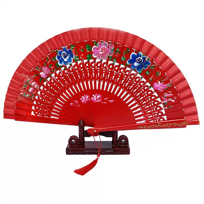 Double-Sided Easy-Open Folding Fan, Group Performance Fan, Retro Fan for Show, Dancing, Bright Red Model Dance Fan, Chinese Style