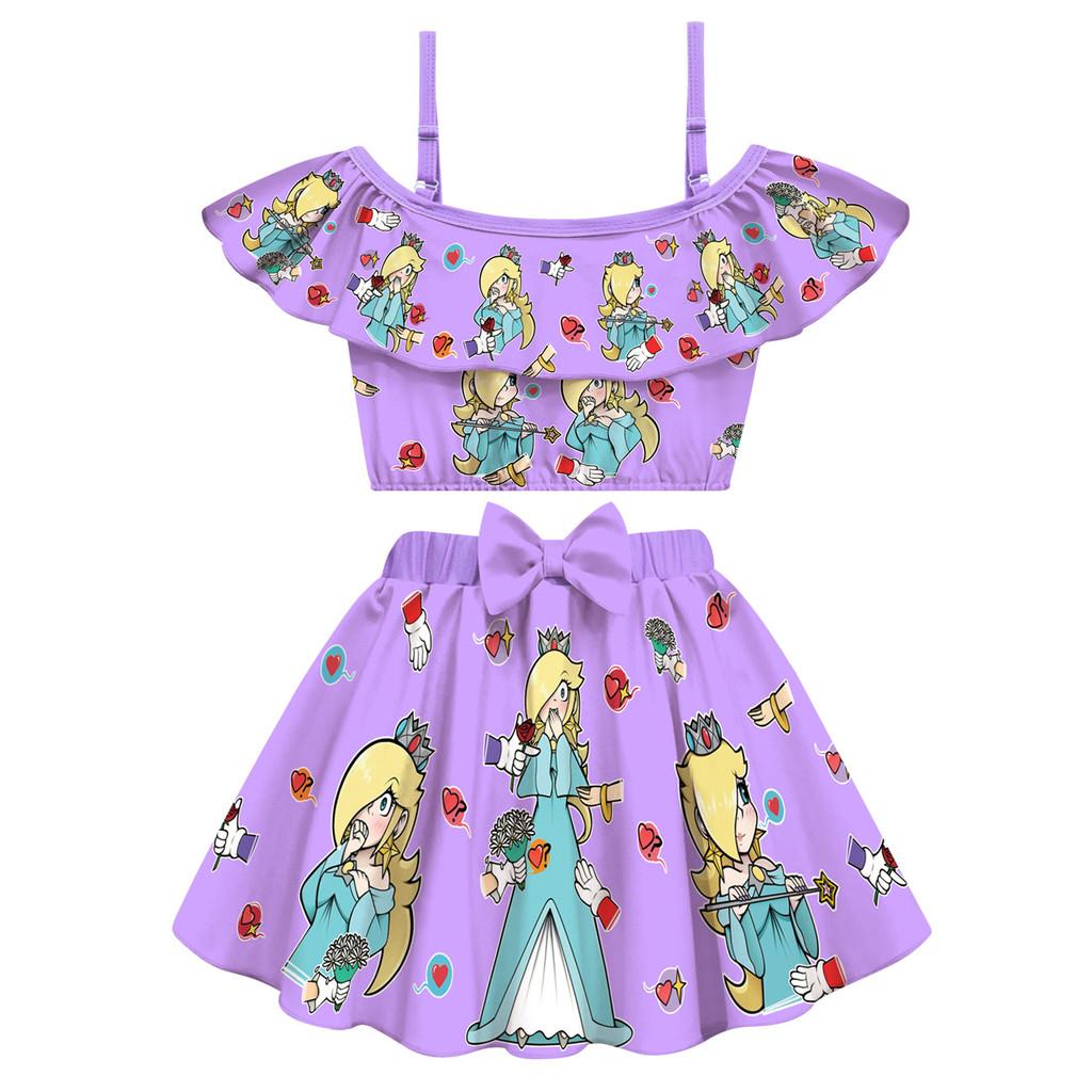 20886 Kids Girls Princess Rosalina Strappy Swimsuit Swimwear Top Skirt Sets 100cm фиолетовый