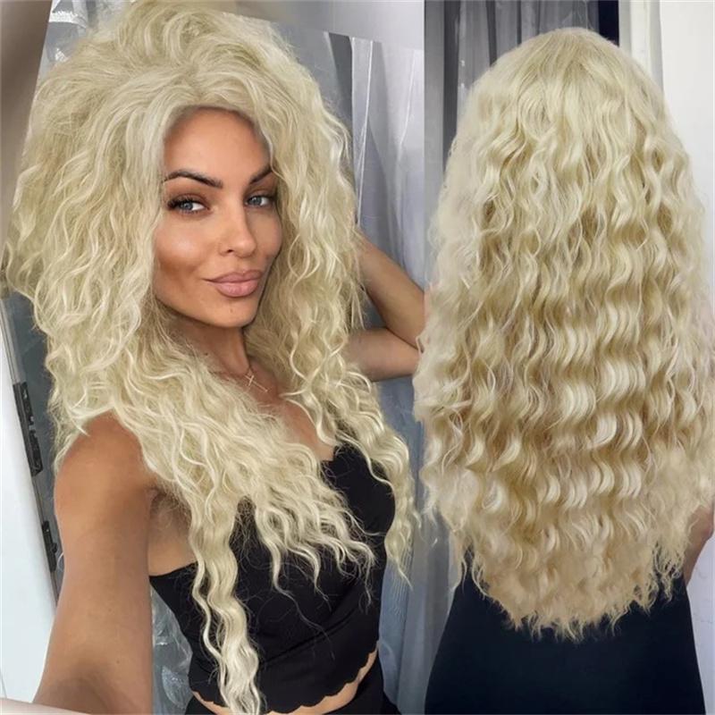 Synthetic Ash Blonde Long Wig Curly Hair Wig for Woman Natural Fluffy Hair for Women Regular Big Wave Volume Wigs