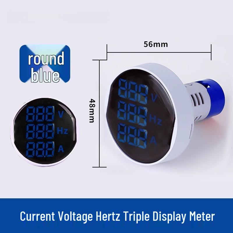 22mm Dual Display LED Voltage Current Frequency Meter - Round/Square