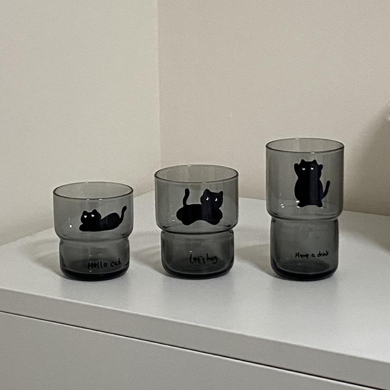 Niche Homemade Black Cat Tempered Glass Cup, Han Nai High Temperature Water Cup Gift, Can Be Stacked Cold Drink Cup