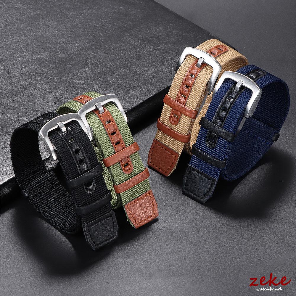Bracelet de montre en Nylon Cuir 20mm 22mm Vintage Kaki Field Watch Band Vert Noir Gris Toile Tissée Bracelet Homme Sport Extérieur