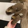 Lamb wool shoes women's winter wear 2025 new Korean version retro flat one-pedal bean shoes women's velvet cotton shoes