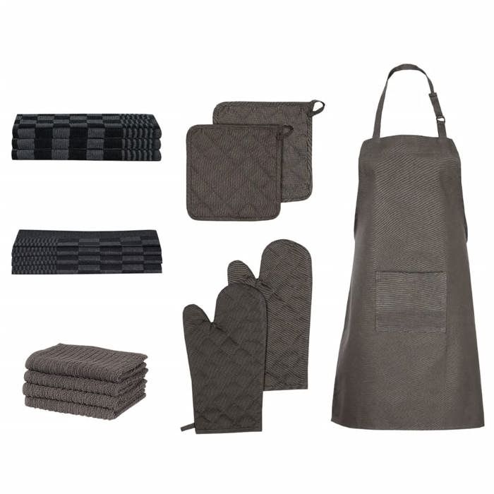 VidaXL Ensemble de Serviettes avec Gants de Four Porte-pots 15 pcs, Torchons Absorbants de Séchage avec Tablier, Chiffons de 136296