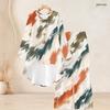 Women Plus Size Round Neck Long Sleeve Green Printed High Low Top Wide Leg Pants Two Piece Set