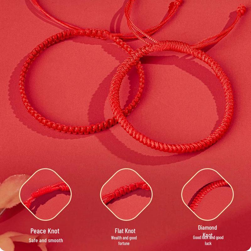 Red String Zodiac Year Bracelet: Handmade Vajra Knot Amulet for Women & Men, Tai Sui Protection, Perfect Gift for Girls.