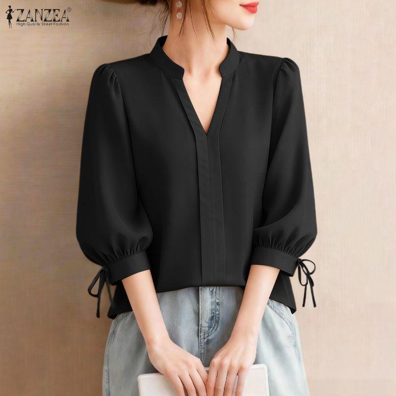 ZANZEA Women CasuaL V-Neck Solid Color 3/4 Sleeve Loose Blouse