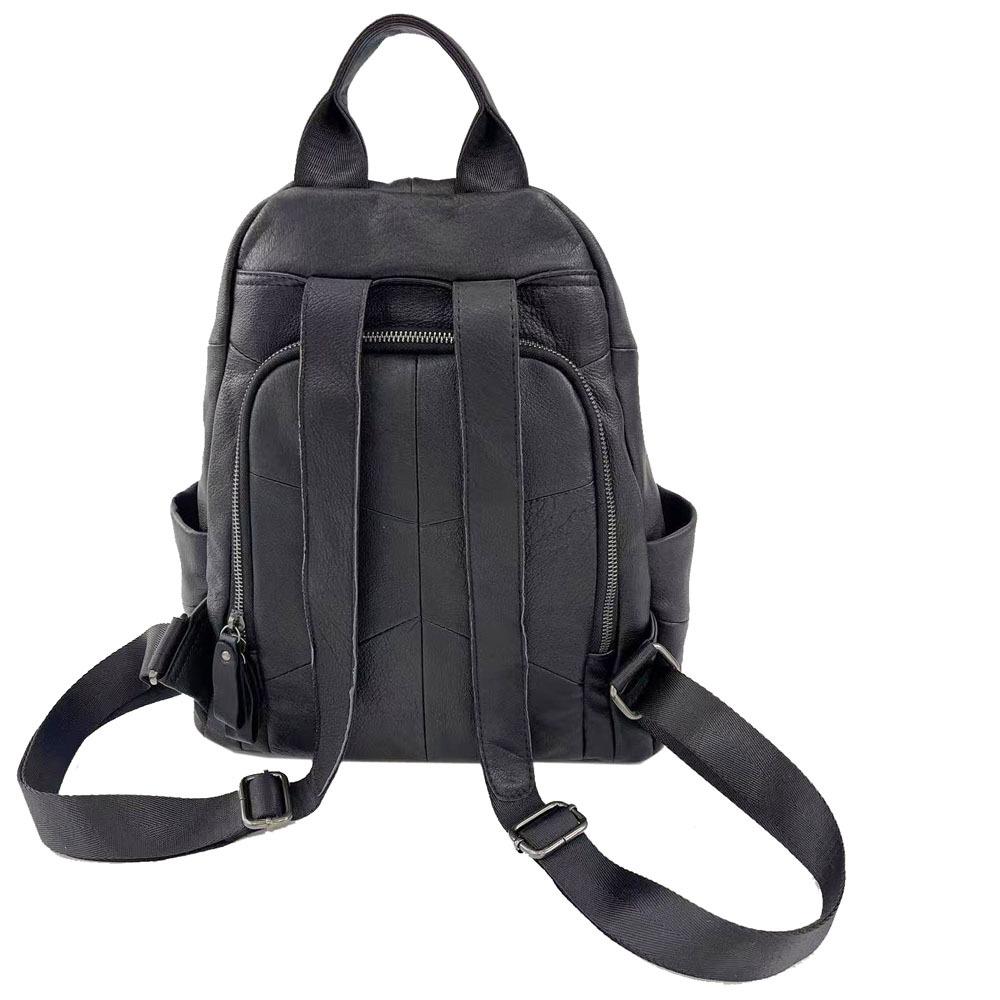 Odinė kuprinė moterims, juoda, karvės odos, moteriška kuprinė, universali, minkštos odos, užsegama užtrauktuku nugaroje, apsaugos nuo vagystės dizainas, moteriška rankinė