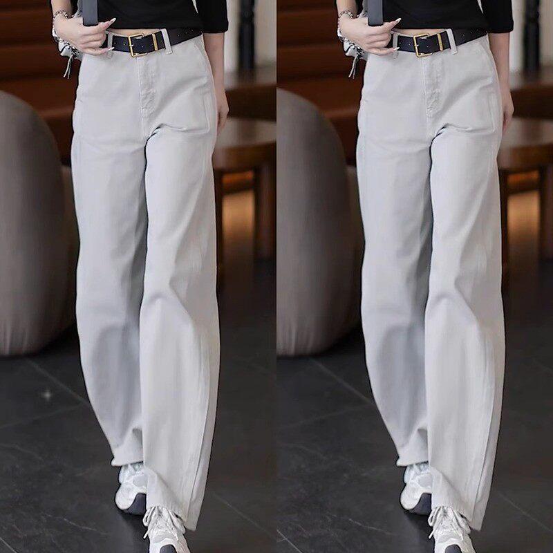 

Women s High-Waisted Wide-Leg Morandi Grey Jeans - Petite Fit, 2025 Spring Collection 31/3XL [135-150 lbs]