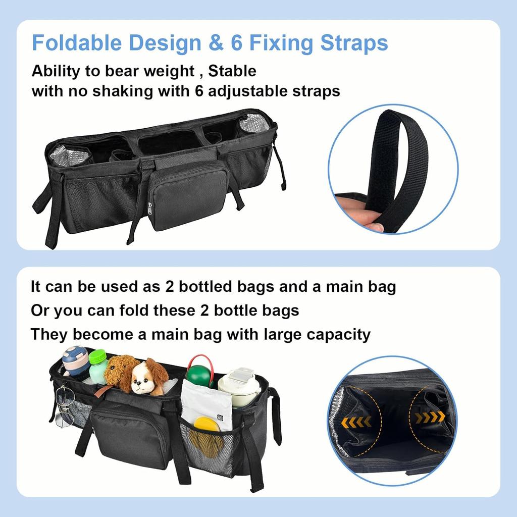 Double Stroller Organizer - Double Stroller Caddy Organizer Compatible with Bob Double Stroller Double Jogging Stroller Accessories with Cooler