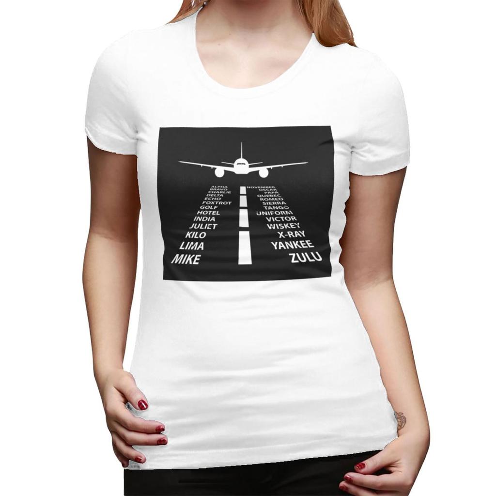 Phonetic Alphabet Pilot Airplane TShirt for Women ONeck Streetwear T Shirts Womens Tees Short Summer Clothes Tops