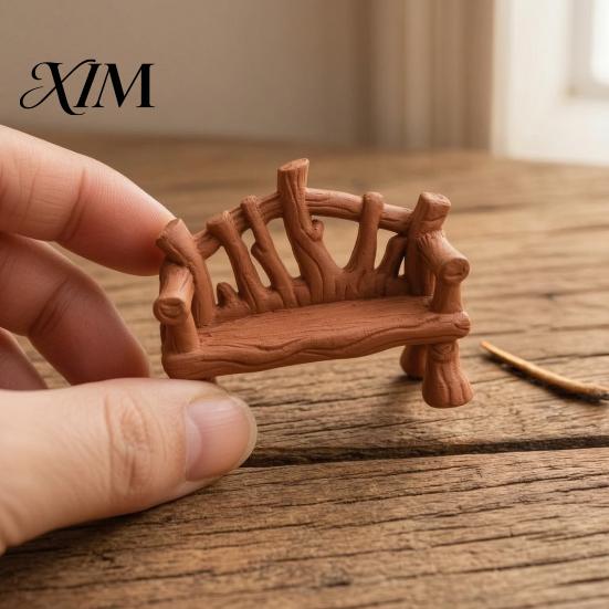 Micro Landscape Ornaments 3D Printed Mini Twig Bench for Dollhouse Furniture, Rustic Branch Compact Diorama Elements Shape Ornament, Fairy Garden