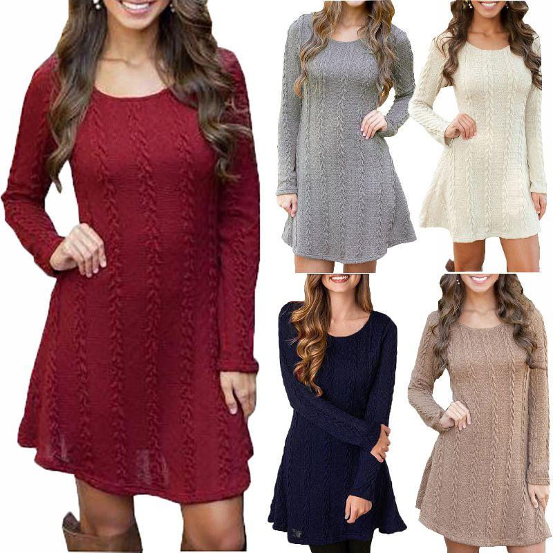 Stylish Women's Knitted Sweater Jumper Mini Dress For Cozy Winter And Autumn Wear