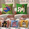 Happy Dog Funy Abstract Art Cushion Cover Linen Pillowcase Cover Soft Decor for Sofa Home Room