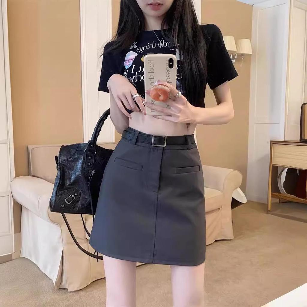 Women's High-Waist Gray Mini Skirt - Spring/Summer A-Line, Anti-Exposure Versatile Skirt for a Chic Look