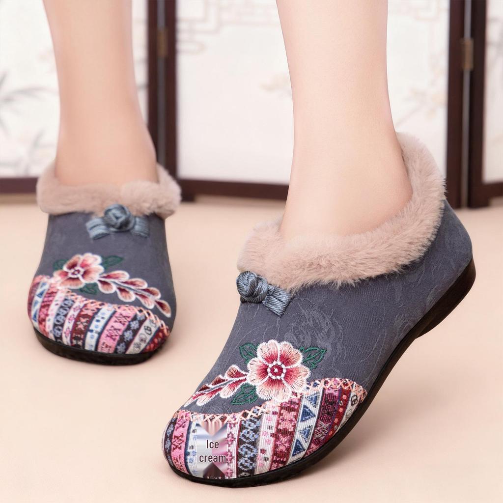 Women's Winter Embroidered Slip-on Velvet Cotton Shoes