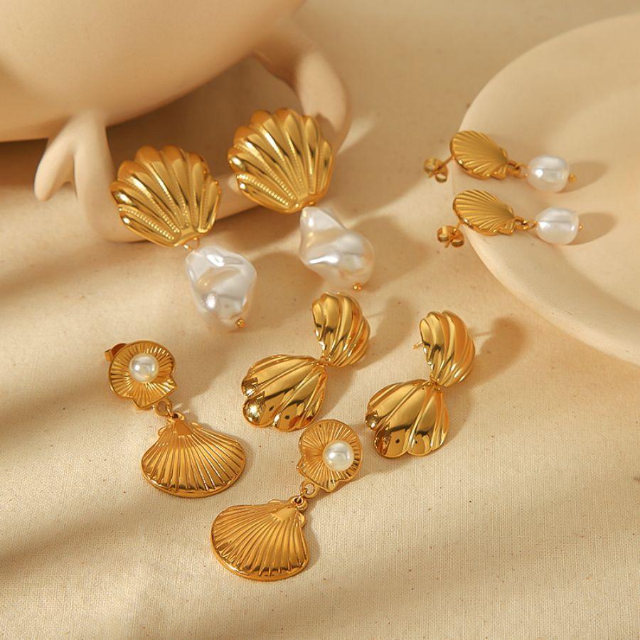 Metal Titanium Steel Ocean Shell Geometric Dangle Earrings Women New Simple Elegant Design Zircon Wedding Accessories