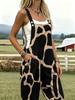 Retro Giraffe Striped Printed Overalls Women's Loose Multi Pocket Workwear Jumpsuit