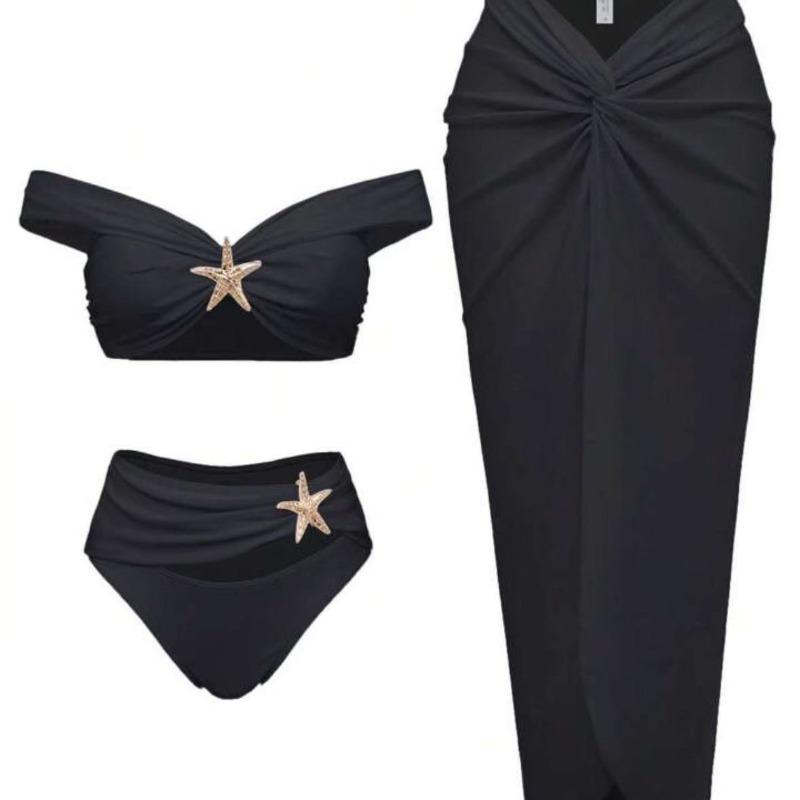 2026 New European and American Starfish Split Swimsuit Long Skirt Three-piece Bikini Women's Huludao Split Swimsuit