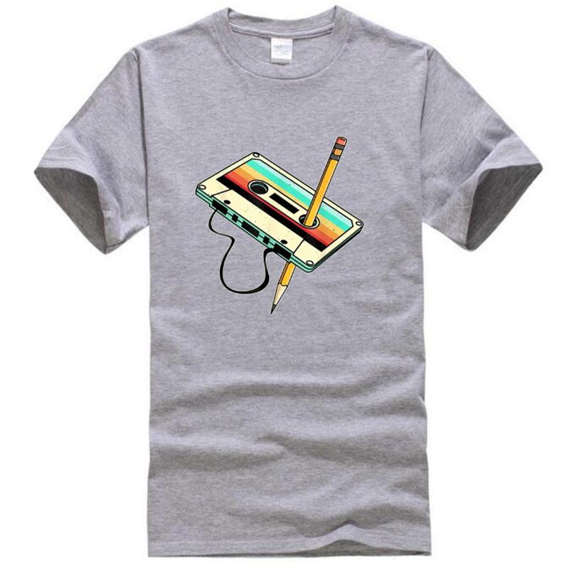 80s Cassette Tape Pencil 1980s Retro Vintage Throwback Music TShirt Men Clothing Vintage T Shirt Camisetas