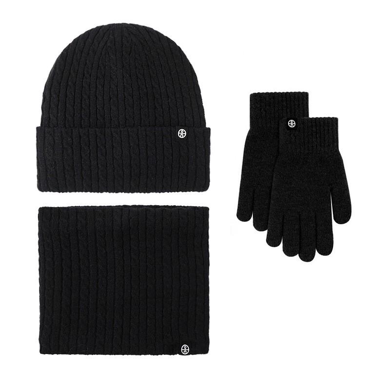 Womens Winter Knitted Set: Warm Fleece-Lined Hat Scarf Gloves 3-Piece Cold Weather