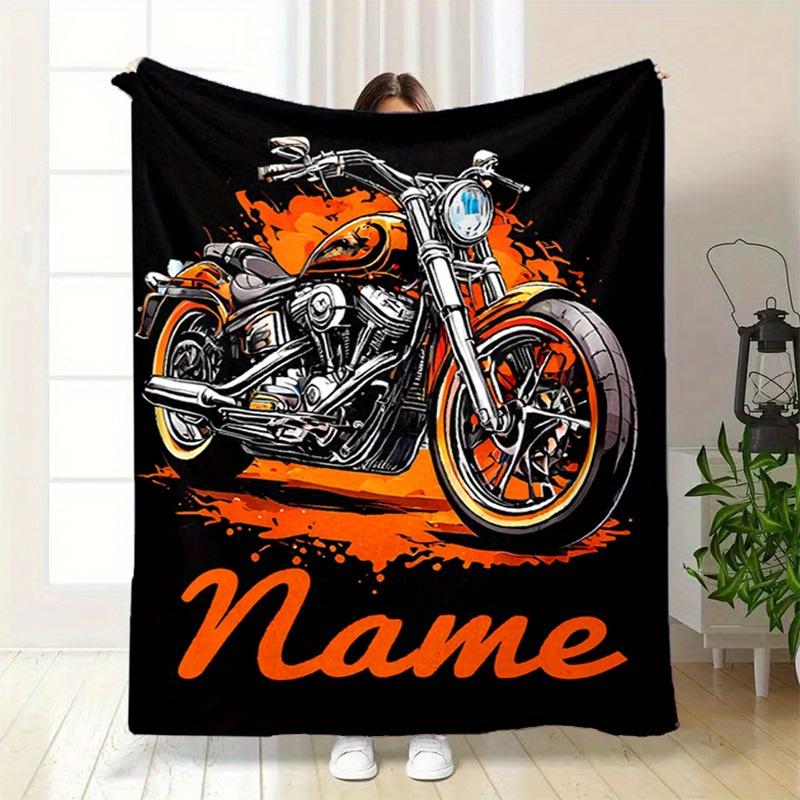 

Personalized Motorcycle Blanket Name Bike Art Soft Fleece Throw Gift Home Decor Biker Theme 75x100cm