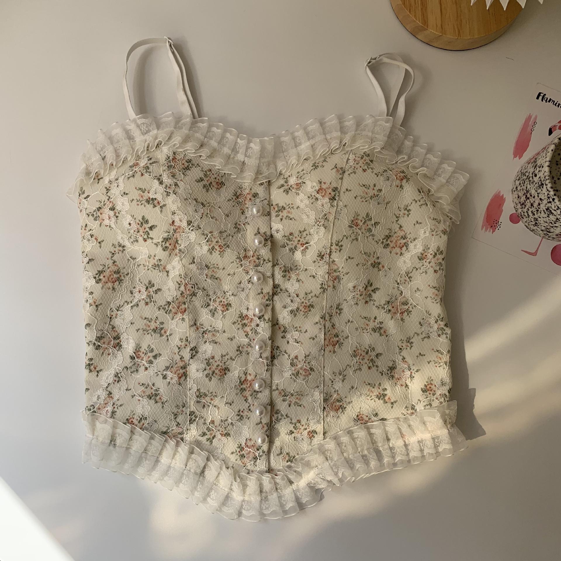 

Early spring new suspender vest, sexy lace edge women s pearl bra, girl s beautiful back, chest wrap, inner and outer wear One size fits all ( 40-65kg )