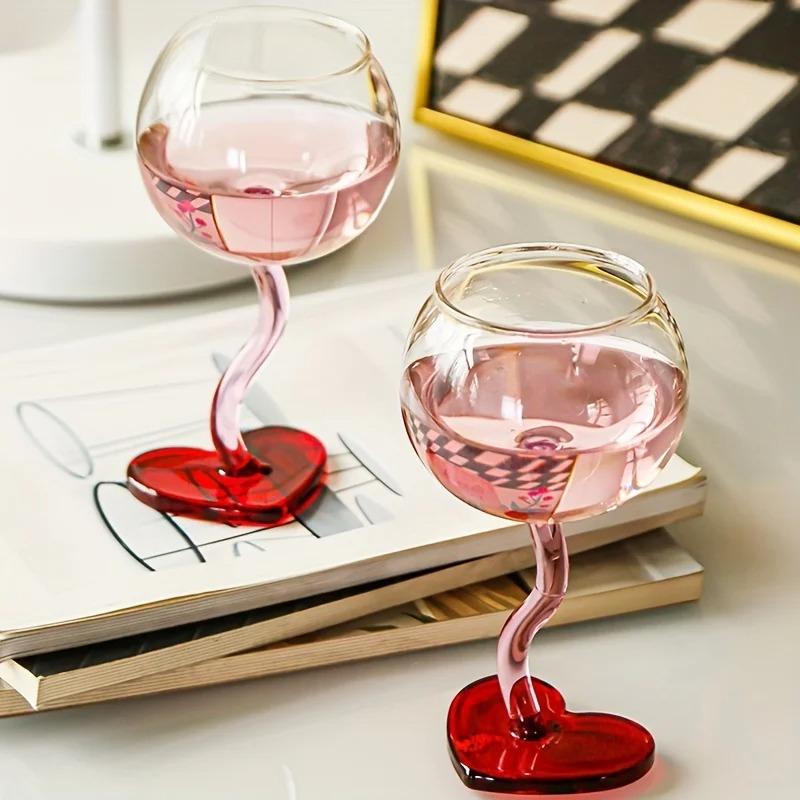 300ML Red Heart Bottom Glass Goblet Mug Red Wine Glass Cup Borosilicate Heat-resista Glass Cocktail Glass Valentine's Day