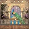 2D Elegant Peacock On Balcony Backdrop, 2D Luxury Floral Decor