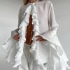 Women's White Fashion Patchwork Lace Flared Sleeves Loose Ruffled French Shirt Temperament Summer Women  Elegant Chiffon Blouses