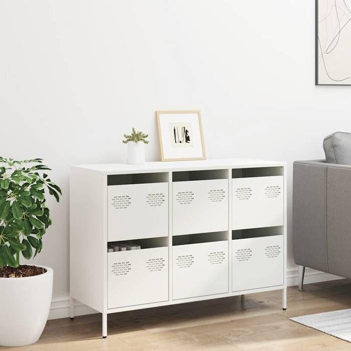 VidaXL Buffet blanc 101,5x39x73,5 cm acier laminé à froid, meuble de rangement, meuble de rangement de cuisine, meuble de 851267