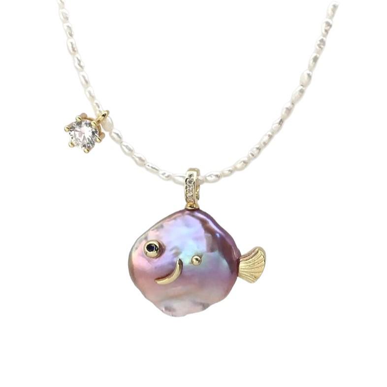 Collana Ciondolo Pesce Carino Serie Oceano Retrò Placcata Oro 18K