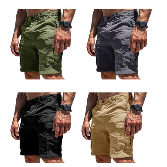 Men Shorts High Waist Buttons Zipper Closure Pure Color Cargo Trousers with Multi Pockets Outdoor Casual Shorts Summer Wear