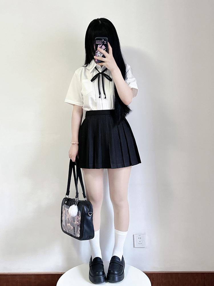 Women's Original Solid Color Pleated Skirt: Short, Medium, and Long Options for Student Graduation Photos