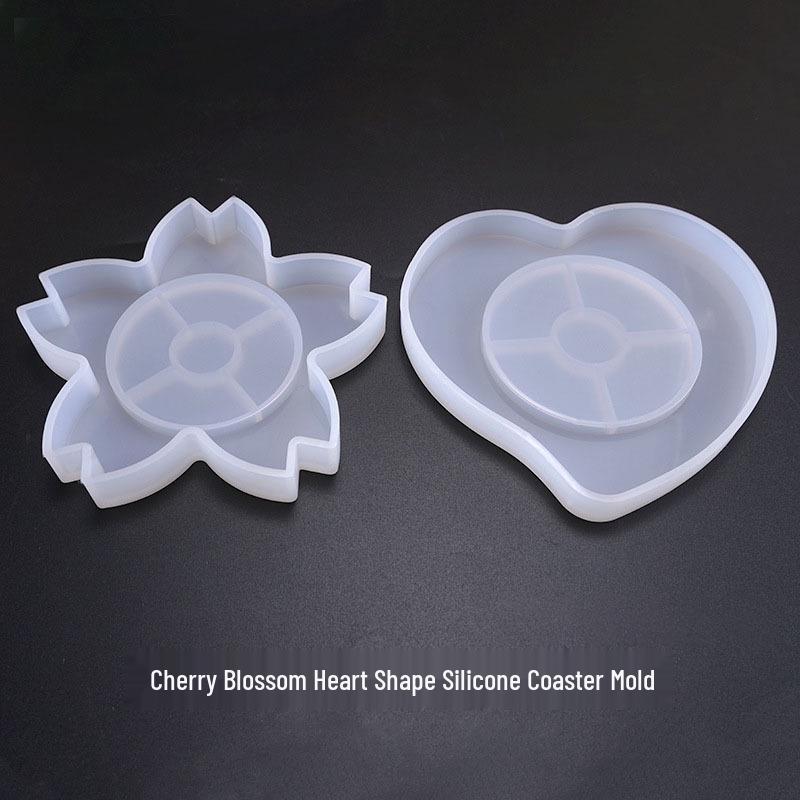 Poppy Heart & Cherry Blossom High-Gloss Silicone Mold for Coasters & DIY Jewelry Cherry Blossom Coaster Silicone Mold
