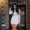 European & American Women's Asymmetrical Mesh Patchwork Long Sleeve Bodycon Dress