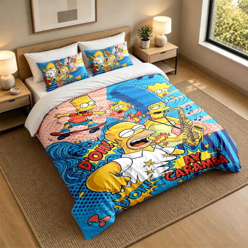 3Pcs Bedding SetThe Simpsons Soft Bed Sheet and Two Pillowcases Home Bedroom Decor