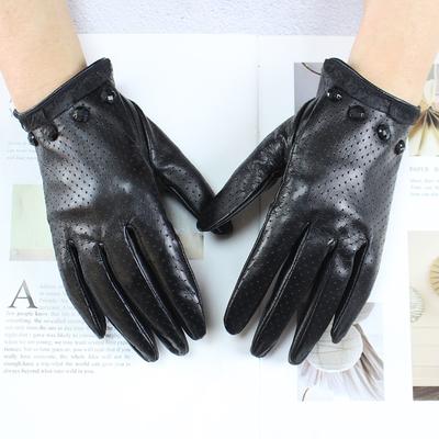 Luvas de Condução de Couro Moda Motorista Femininas Finas Sem Forro Perfuradas Estilo Vazado Curtas Primavera e Outono Luvas de Ciclismo