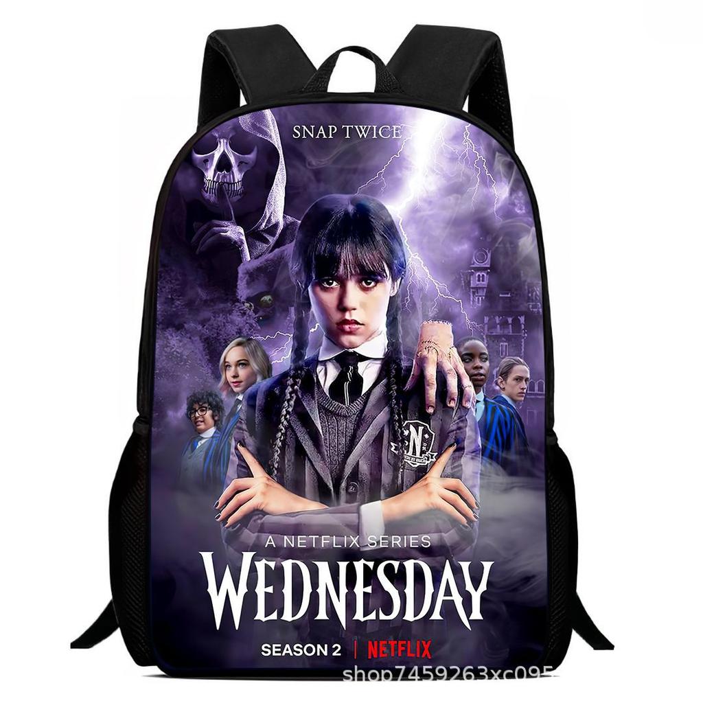 Wednesday 3 School Bag Printing Casual Multifunctional Cross-Border Backpack Straight Hair
