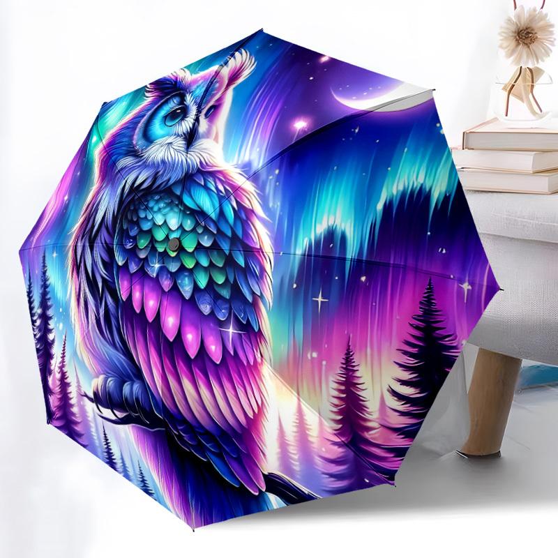 

1pc Colorful Owl Print Automatic Umbrella - Automatic Opening And Closing, Sturdy Iron Frame, Portable Folding Design yy251018171