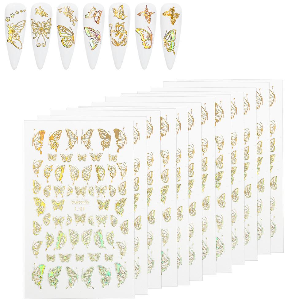 12pcs Butterflies Pattern Nail Art Sticker Fashionable Nail DIY Decal Manicure ToolGold