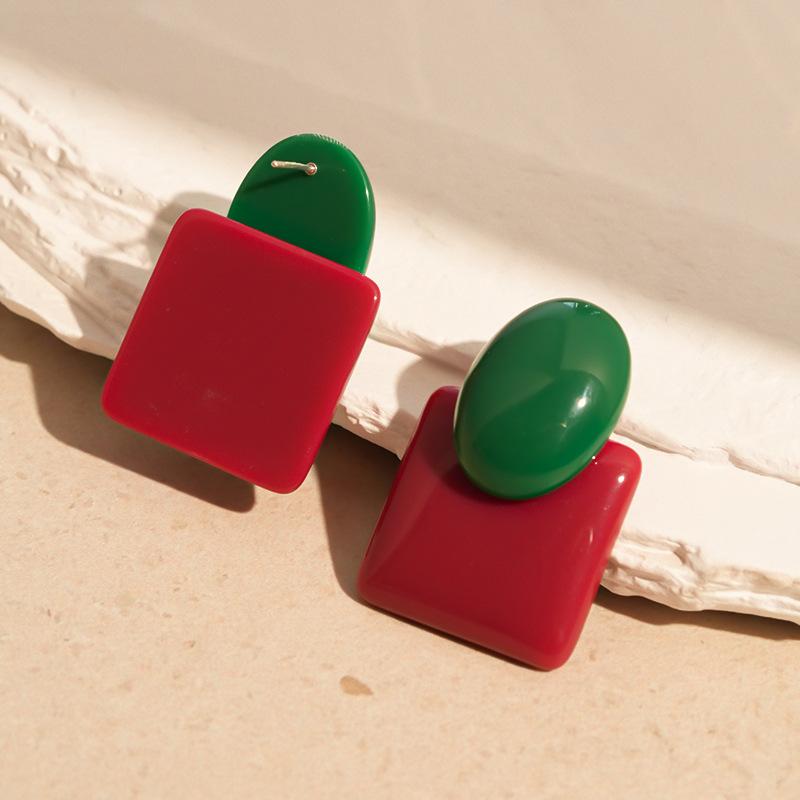 Pendientes Geométricos de Resina Retro para Mujer Moda Pendiente de Botón de Gama Alta Versátil y de Moda Diseñador de Lujo Circonita