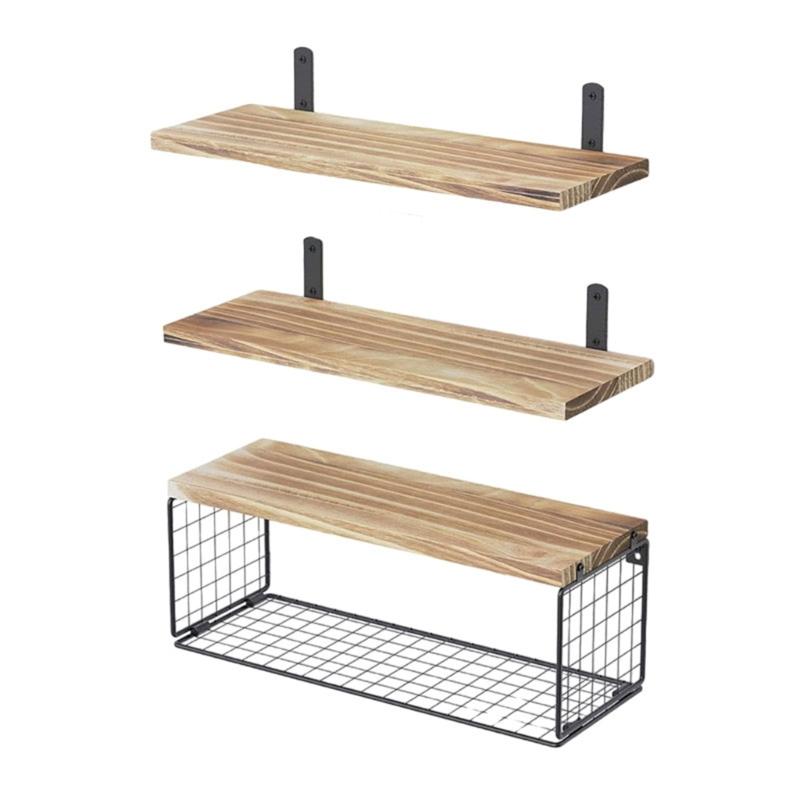 

Wall Mounted Floating Shelves For Bathroom Storage Sturdy Wood Shelf Set of 3 Space Saving Over Toilet Designs