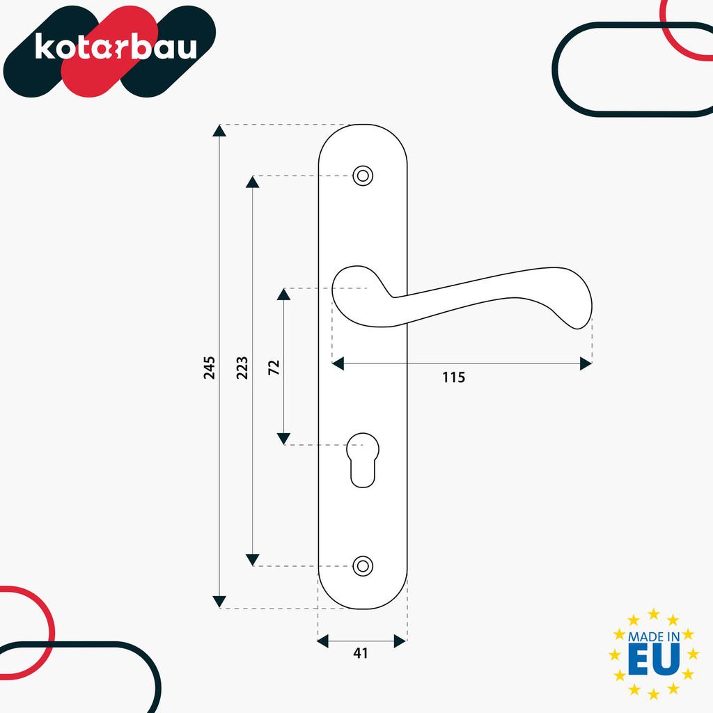 Door Handle Long Plate for Cylinder Insert Classic Satin 72