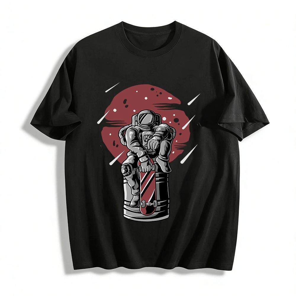 Astronaut Skateboard Graphic Casual Streetwear Tee Pure cotton T-shirt XXS